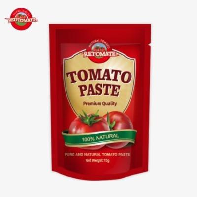 China Bolsa de pasta de tomate duplo concentrado premium de 70g da marca Redtomato - sabor rico Design de stand-up conveniente à venda