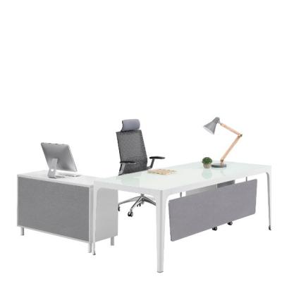 China Luxury extendable white color soho office table with glass top frame glass desk for sale