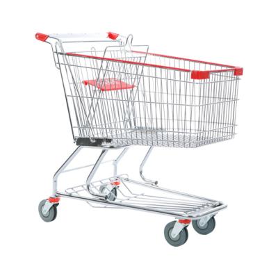 China Unfolding Large Capacity 275L Supermarket Shopping Cart American Style Heavy Duty Shopping Trolley With Baby Seat for sale