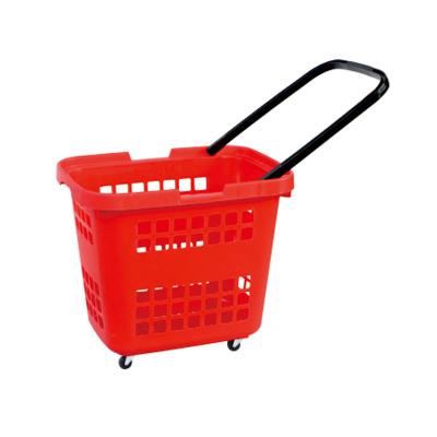 China 2021 supermarket plastic rolling shopping basket kJ PLB-5 for sale