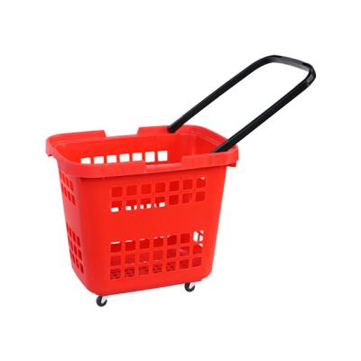 China 1)Supermarket 2)Groceries KAIJIA Easy-carrying logo supermarket trolley basket 80L customized shopping plastic rolling shopping basket for sale