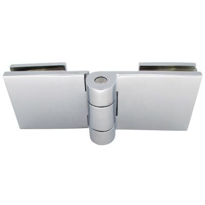 China Easy Installation Bathroom Hardware Glass Door Brass Plated 134*53mm Double Sided Glass To Glass Hinge for sale