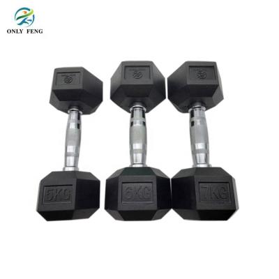 China South Africa Hot Selling Hexagonal Rubber Coated Dumbbell Bodybuilding Fitness Bodybuilding Latest for sale