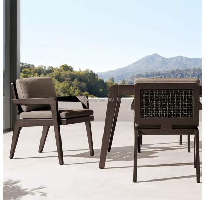 China 2022 Design Contemporary Aluminum Outdoor Furniture Garden Metal Dining Metal Set Dining Table And Wicker Chairs for sale