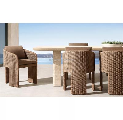 China 2022 Design Contemporary Outdoor Furniture Garden Dining Set Teak Dining Table And Wicker Chairs for sale