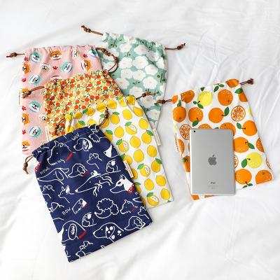 China Eco-friendly custom cute portable double-layer cotton logo reversible patterns drawstring bag for storage for sale