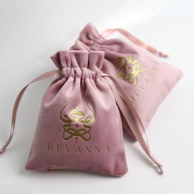 China Custom Logo Printed Soft Velvet Fabric Eco-friendly Small Jewelery Pouch Packaging Drawstring Velvet Jewelry Bag for sale