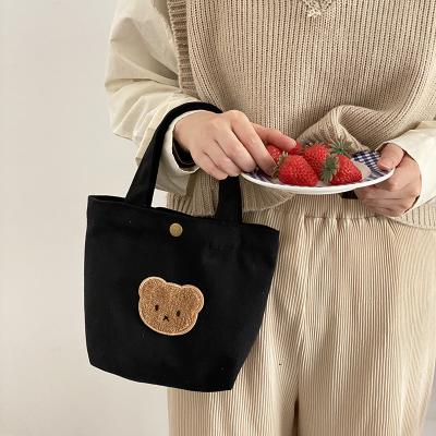 China Women Eco-Friendly Mini Tote Bags Reusable Button Cotton Canvas Tote Bag Customized Cartoon Logo Printed Shopping For Girl for sale