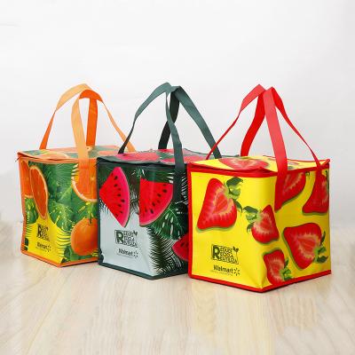 China Insulated Insulated Reusable Grocery Tote Bag with Zipper Lid Fruit Splatter Printing Top Updraft for sale