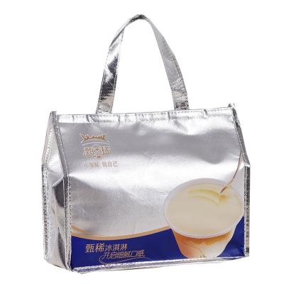 China Promotional Waterproof Collapsible Silver Insulated Laminated Non Woven Aluminum Foil Ice Cream Cooler Cooling Bag for sale