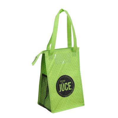 China Eco Insulated Recycled Fruit Juice Smoothie Meal Delivery Aluminum Thermal Lined Insulated Grocery Cooler Bag With Mesh Pocket Sided for sale