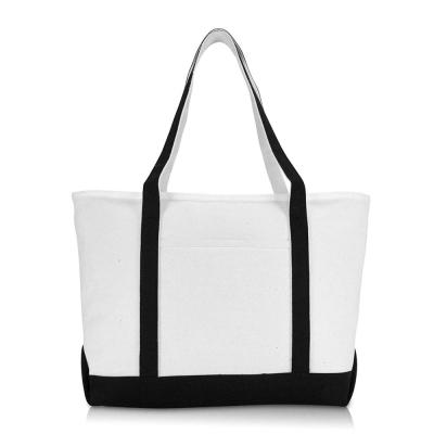 China Multi Color Closure Canvas Long Strap Black Wet Tote Beach Towel Top Zippered Beach Tote Bag for sale