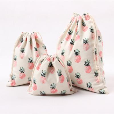 China Multi Color Fabric Strawberry Fancy Recycled Sublimation Printing White Cotton Canvas Drawstring Bag for sale