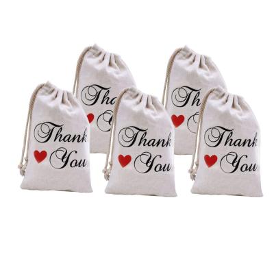 China Multi Color Thank You Kids Girls Birthday Party Jewelry Pouch Wedding Favor Gift Organic Muslim Cotton Canvas Drawstring Bag for sale