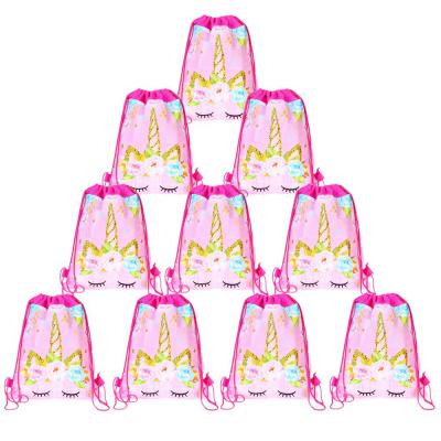 China Wholesale Travel Bag Gift Set Cute Glitter Uncorn Drawstring Gift Bag For Kids Party Decoration for sale