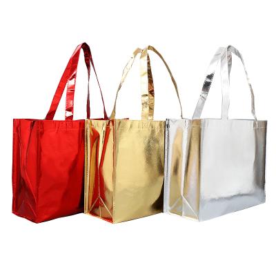 China Rumcent Bling Tote Bag Metallic Multi Color Promotional Shiny Glitter Medium Durable Reusable Nonwoven Grocery Bag for sale