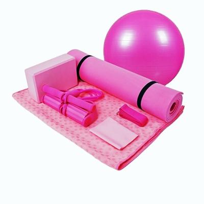 China Around 7 PCs Yoga Set Health Fitness Home Include Yoga Blocks and Mat Yoga Towel Ball Pedal Ttension Rope Band Strap for sale