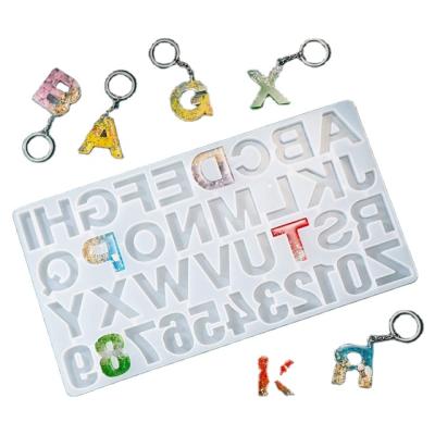 China Viable Key Chain Making Jewelry Making Epoxy Alphabet Number DIY Cast Letter Mold Silicone Resin Pendant Molds for sale