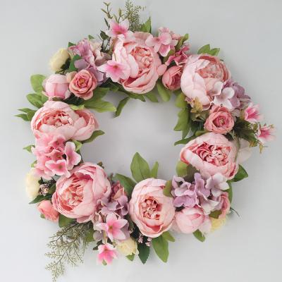 China Best Selling Silk Rose Garlands Artificial Peony Flowers Front Entrance Wreath For Home Decoration for sale