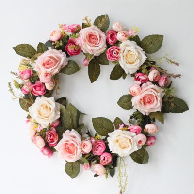 China Artificial Silk Rose Flower Camellia Twig Base Silk Fabric Garland For Wedding Festivals Decoration for sale