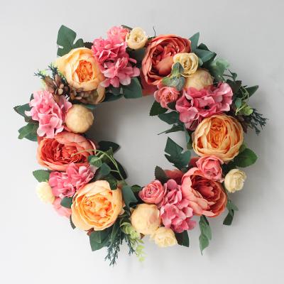 China Silk Supplies Wholesale Artificial Peony Flower Head Front Entrance Garland For Funeral Home Decoration for sale