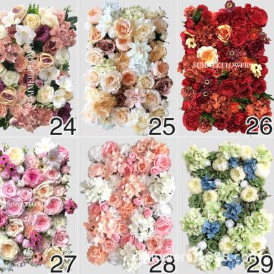 China Plastic Artificial Flower Wall Panel Flower Wall Wedding Decor for sale