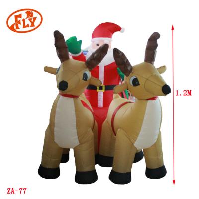 China Outdoor Customized Polyester Fabrics 1.2M Inflatable Christmas Lighted Inflatable Deer Christmas Deer With Santa for sale