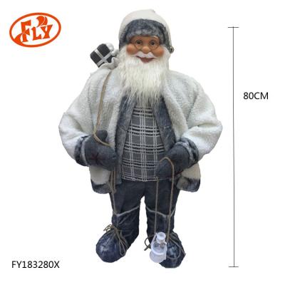 China Custom Christamas Home Decoration FUYE 80cm Cheap And Lovely Santa Claus Plush Toy With Gift White Bag for sale