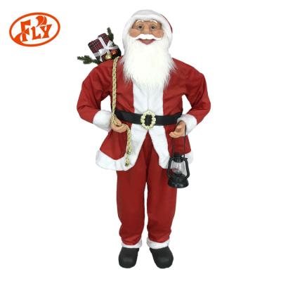 China Custom Fix Christamas Home Decoration FUYE 1.5M Big Lovely Plush Santa Claus With Big Green Gift Bag And Lantern for sale