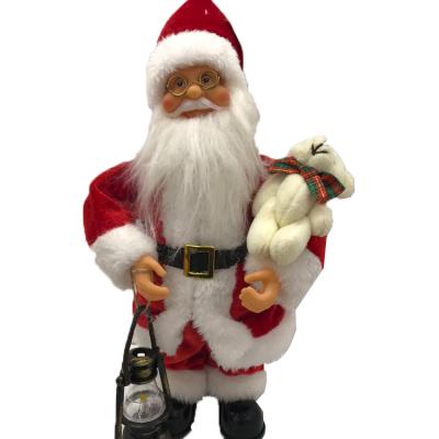 China New Design Christamas 30cm Home Decoration Musical Santa Claus Dance Santa Claus With Bear and Lantern for sale