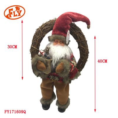 China New Christamas Home Decoration Design Christmas Hanging Wicker Wreath with Mobile Santa Claus and Singer for sale