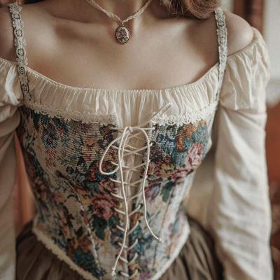 China 2021 Summer Beach Floral Party Sexy QUICK DRY Bustiers Crop Women Backless Bandage French Vintage Halter Top Boho Lace Up Corset for sale