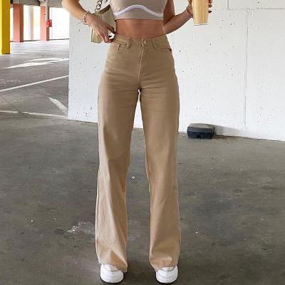 China 2021 New Fashion QUICK-DRY QUICK-DRY women's jeans solid color loose drape and slim High-waist Straight-leg pants women casual pants for sale