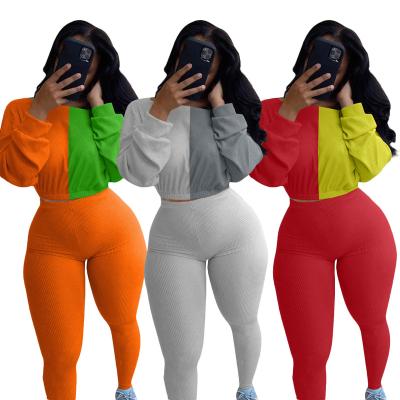 China Autumn anti-pilling clothing long sleeve two-piece loose crop top tight pants set fashion women jogging suit for sale