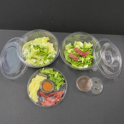 China Wholesale 36oz Disposable Plastic Salad Fruit Container Multifunctional Salad Box With Sauce Box Compartment Divide Tray for sale