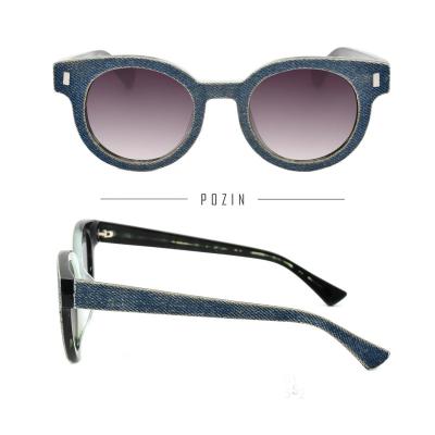 China 2021 Retro Fashion Sun Glasses New Design Creative Cool Denim Cloth Grain Acetate CR39 Blue Sunglasses for sale