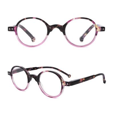 China Italy Classic Matte Gradient Acetate Retro Colorful Spring Hinge Round Hiqh Reading Glasses for sale