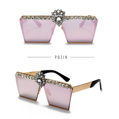 China New Arrival Diamond Green Luxury Rectangular Oversized High End Square Sunglasses Fashion Women Party Sun Glasses for sale