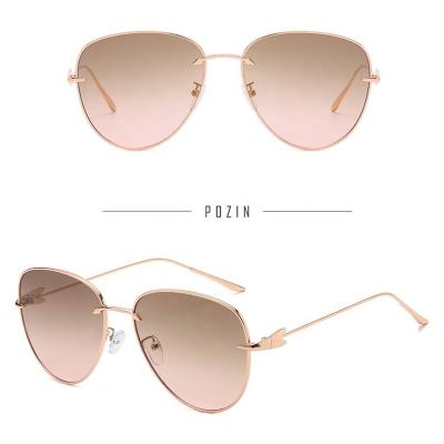 China Fashion sunglasses 2021 hot sale pink gradient color heart shape arrow metal ladies girl woman frame sunglasses for sale