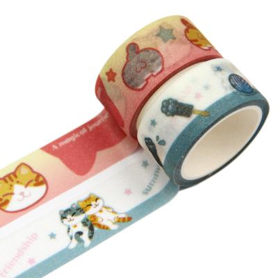 China Wholesale custom eco friendly glitter washi printing cute tape waterproof for journaling planner for sale