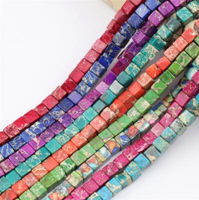 China DIY Fashional Beads Wholesale Natural Loose King Turquoise Stone Square 6*6mm DIY Grain Handmade Semi-finished Bead Cube For Jewelry Making for sale