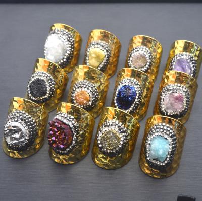 China FASHIONABLE High Quality Adjustable Size Natural Gold Plated Raw Electroplating Crystal Shape Ring Jewelry For Women for sale