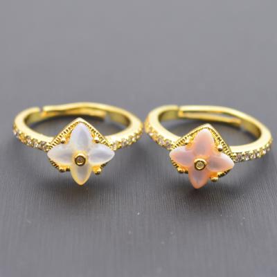 China High Quality Adjustable Size Natural Gold Plated White Rose TRENDY Shell Cross Shape Ring Jewelry For Women for sale