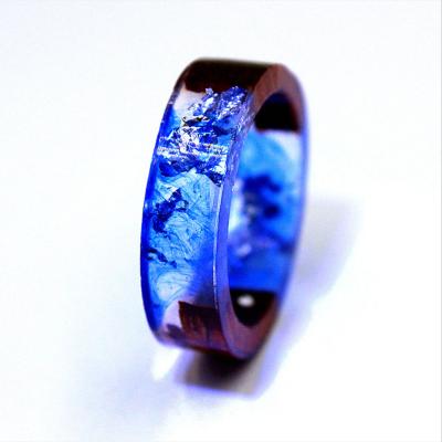 China 2020 Hot Sale Creative Environmentally Friendly Forest Landscape Aurora Ring Resin Colorful Weather Cool Fashionable Magic Wooden Rings For Women Men Gift for sale