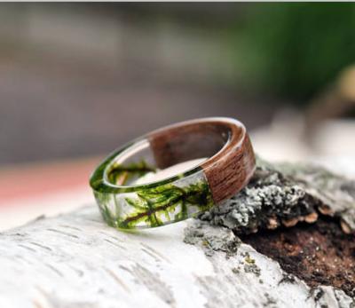 China 2020 Hot Sale Creative Environmentally Friendly Forest Landscape Aurora Ring Resin Colorful Weather Cool Fashionable Magic Wooden Rings For Women Men Gift for sale