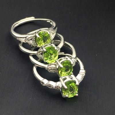 China High Quality Adjustable Size Natural Green Diopside Gemstone CLASSIC Ring Copper Jewelry For Women Gift for sale