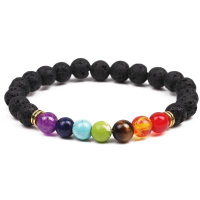 China Hot Selling FASHIONABLE 7 Chakra Beaded Lava Vocanlic Beads Emperor Stone Rainbow Yoga Bracelet Copper Beaded Bracelet For Women for sale