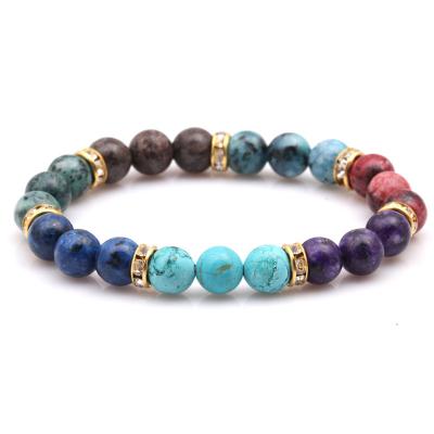 China Hot Selling FASHIONABLE 7 Chakra Beaded Bracelet 3 Beads Emperor Stone Rainbow Yoga Bracelet Copper For Women for sale