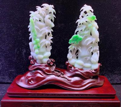 China China Natural Hand Carved Jade Jasper Jadeite Plant Shape Chinese Energy Green Traditional Home Decoration Feng Shui Craft for sale