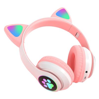 China 10-15M Flashing LED Cat Ear Headsets Cute Wireless Headphones Gaming Headset With Mic Best Gift Support TF Card for sale